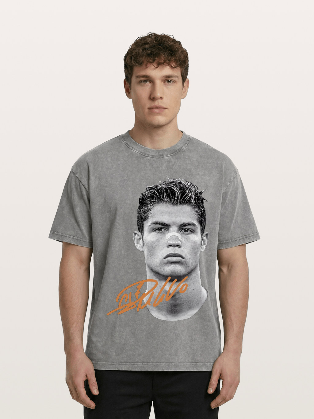 Cristiano Ronaldo Black White Portrait Washed T-shirt
