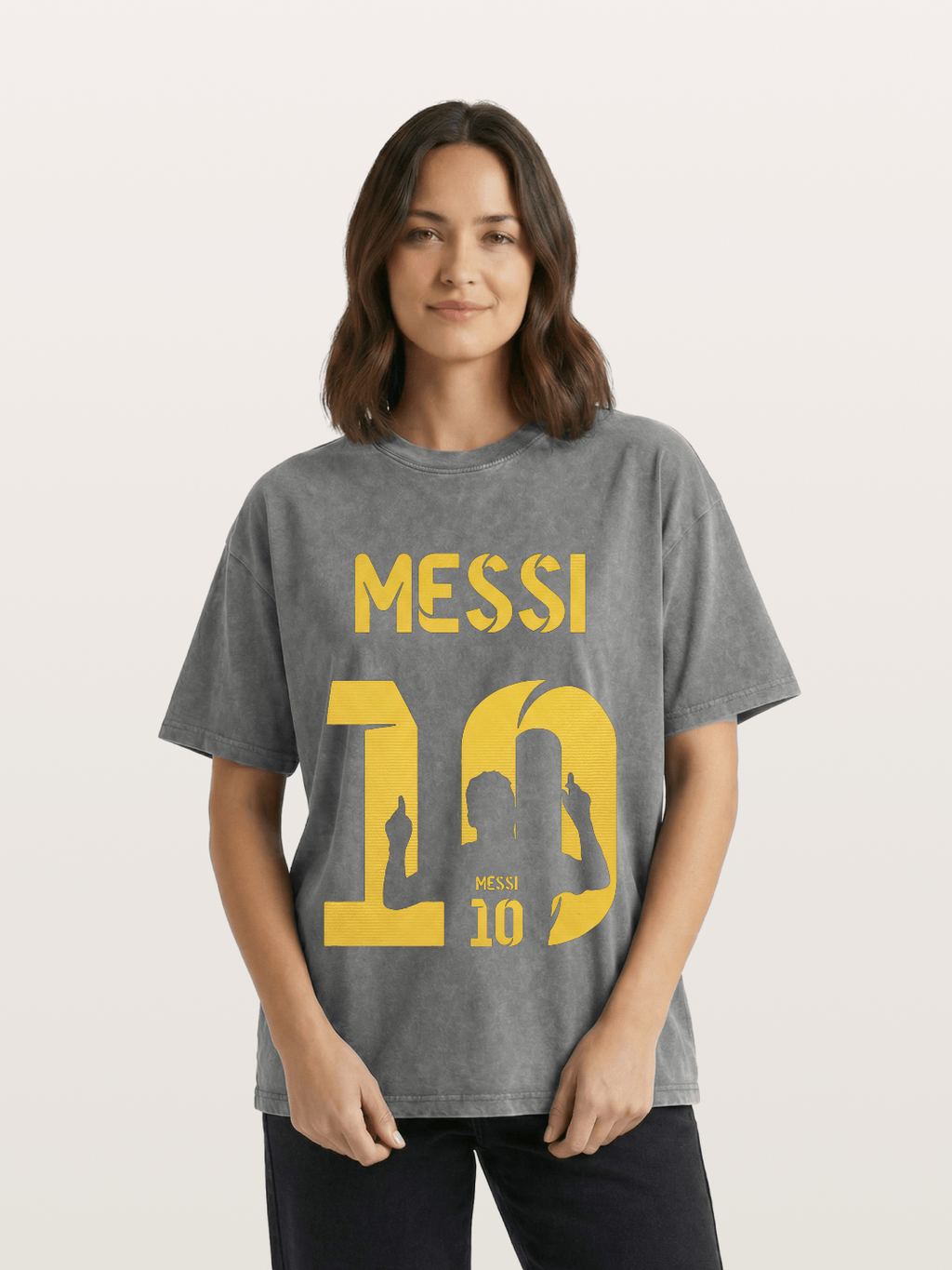 Messi No.10 Gold Silhouette Washed T-shirt