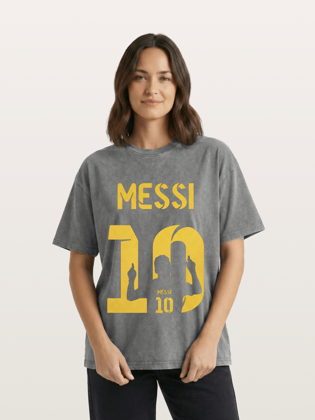 Messi No.10 Gold Silhouette Washed T-shirt