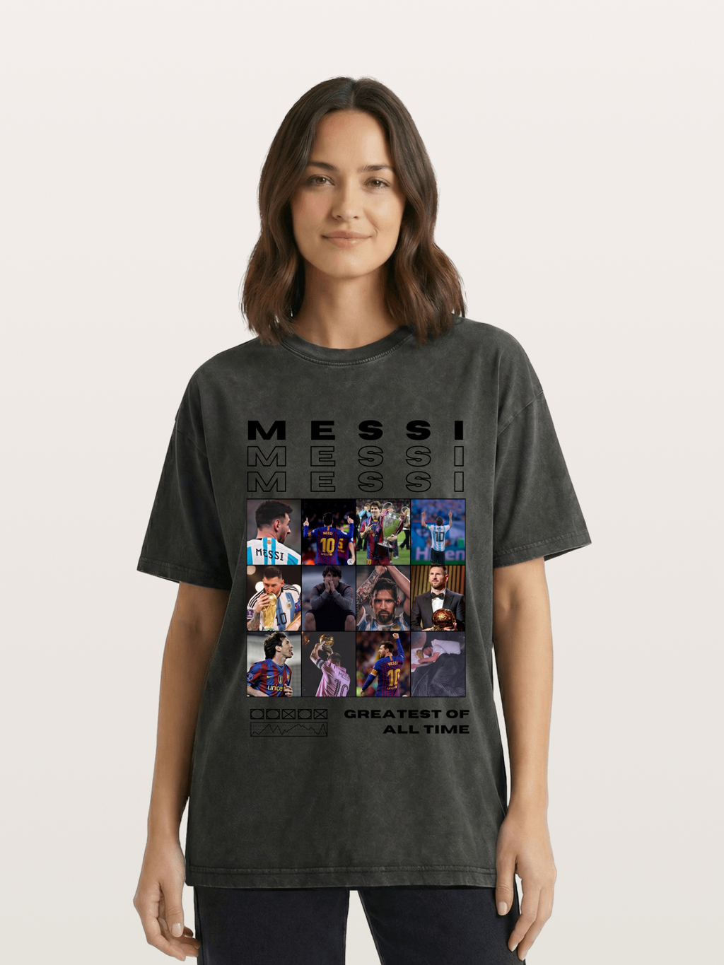 Messi Greatest of All Time Montage Washed T-shirt