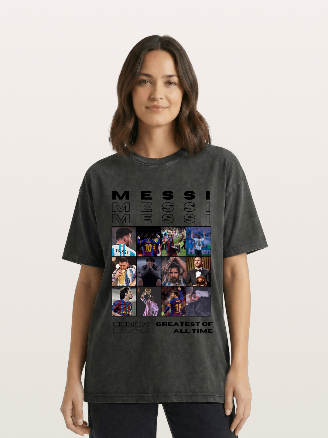 Messi Greatest of All Time Montage Washed T-shirt