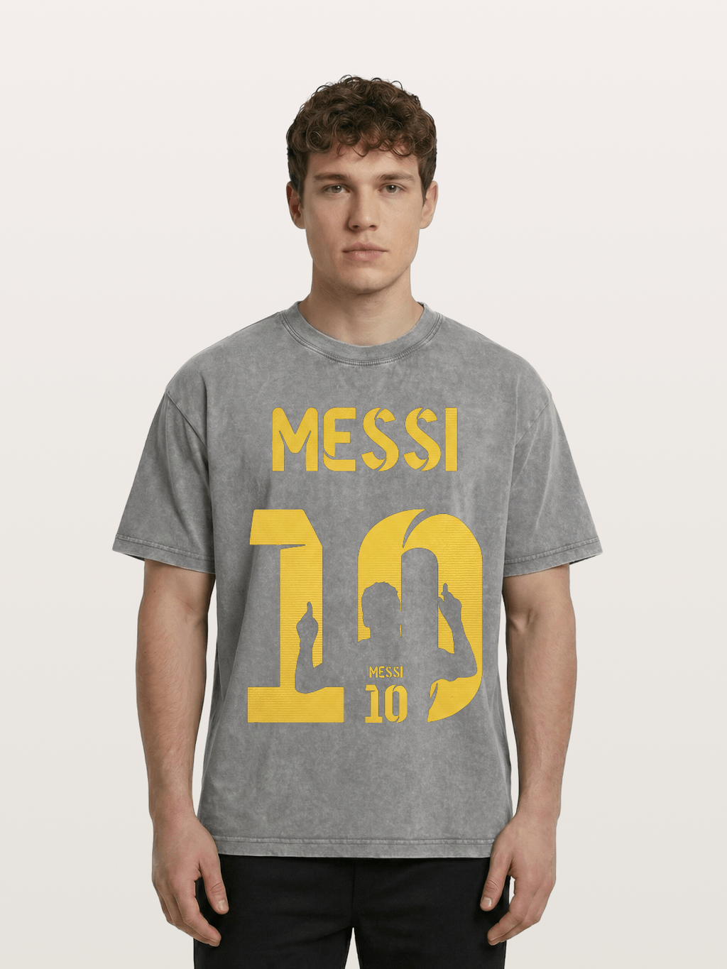 Messi No.10 Gold Silhouette Washed T-shirt