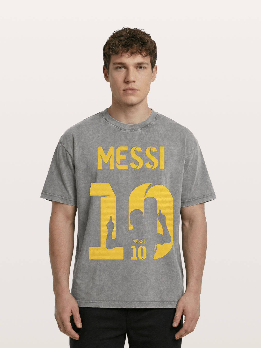 Messi No.10 Gold Silhouette Washed T-shirt