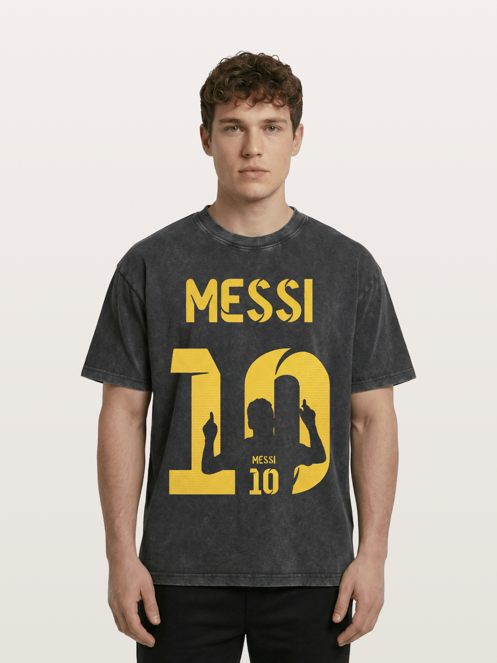 Messi No.10 Gold Silhouette Washed T-shirt