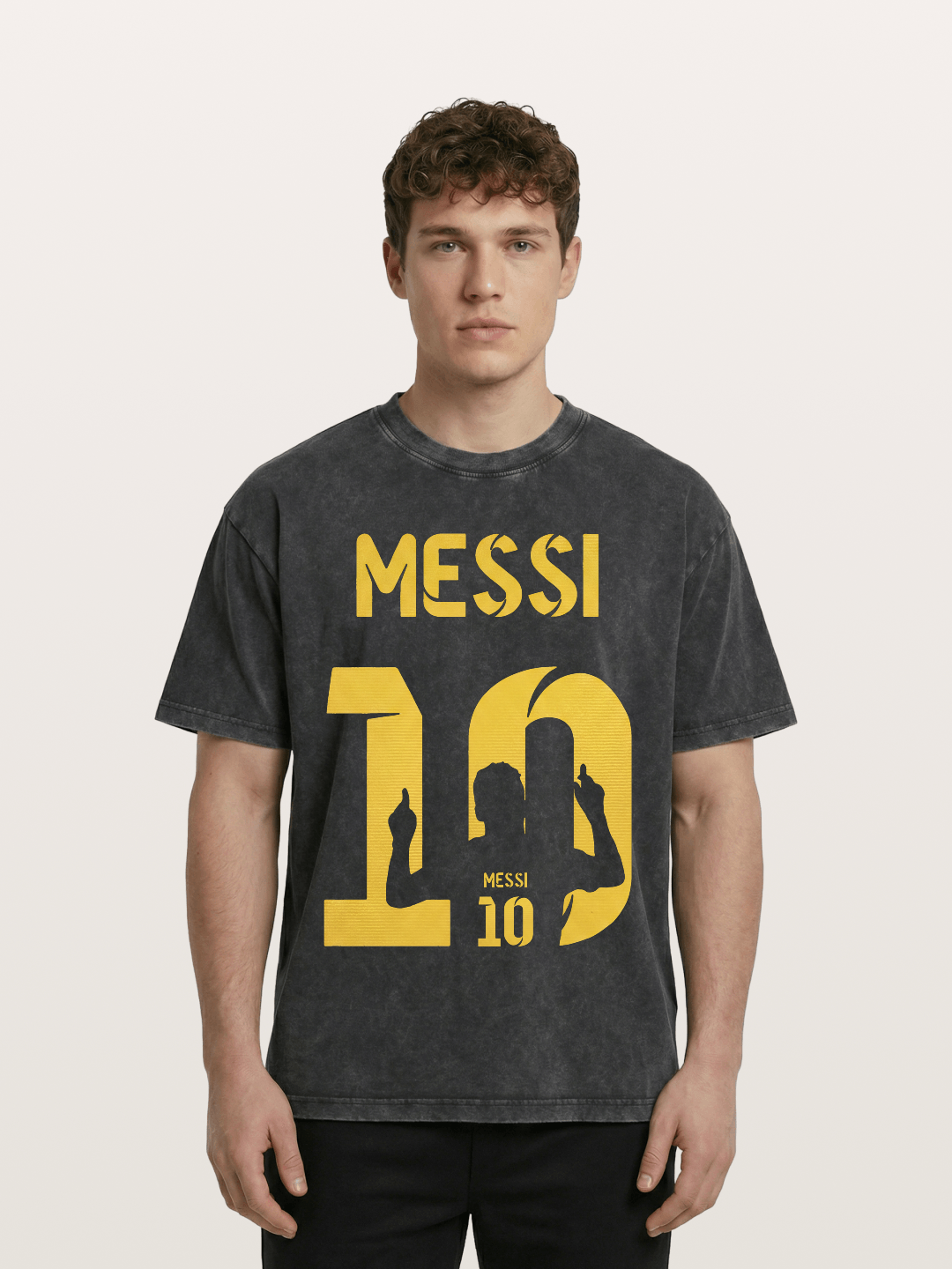 Messi No.10 Gold Silhouette Washed T-shirt