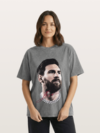 Messi Black White Signature Portrait Washed T-shirt
