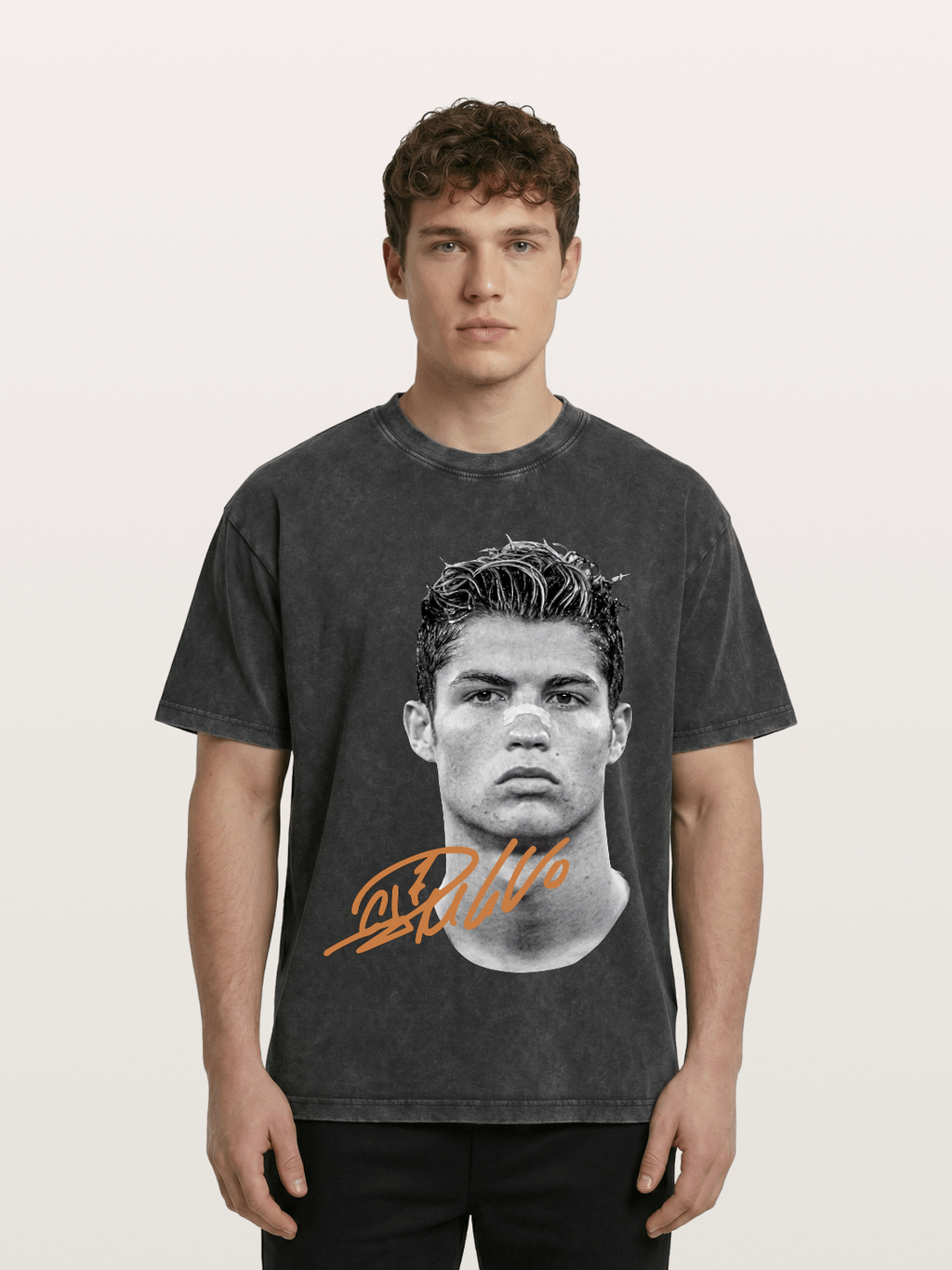 Cristiano Ronaldo Black White Portrait Washed T-shirt