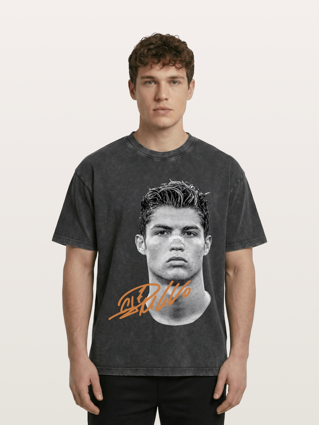 Cristiano Ronaldo Black White Portrait Washed T-shirt