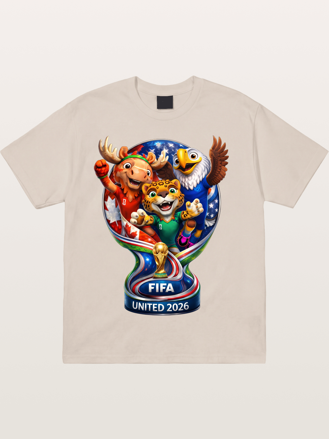 World Cup Mascots Globe Design Cotton T-shirt