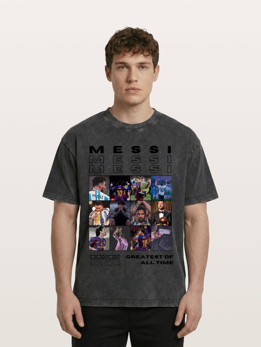 Messi Greatest of All Time Montage Washed T-shirt