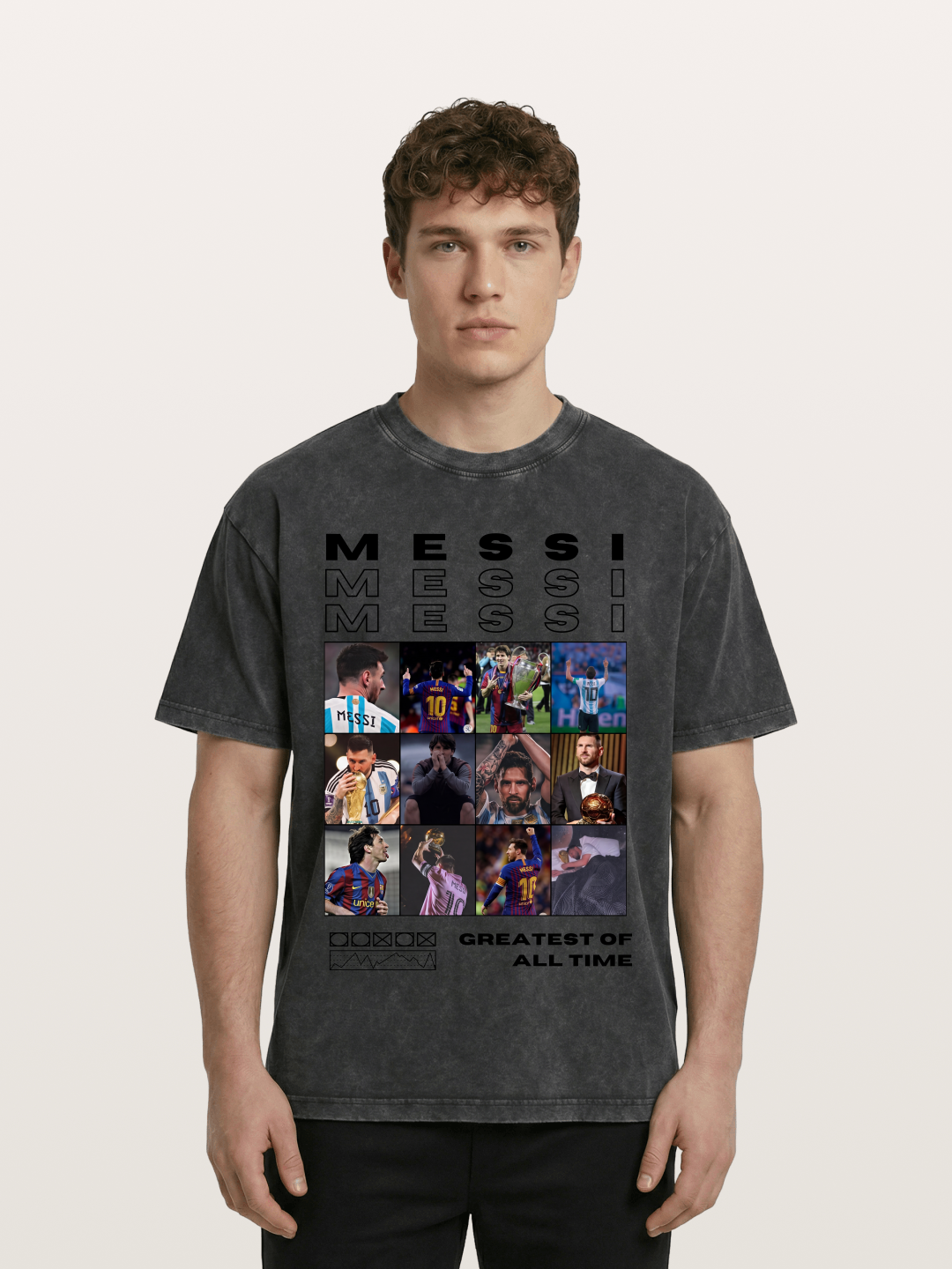 Messi Greatest of All Time Montage Washed T-shirt