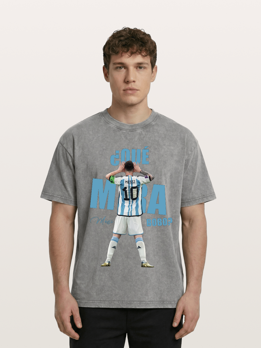 Messi ?Qu¡§| Mir¡§¡é Bobo Argentin Washed T-shirt