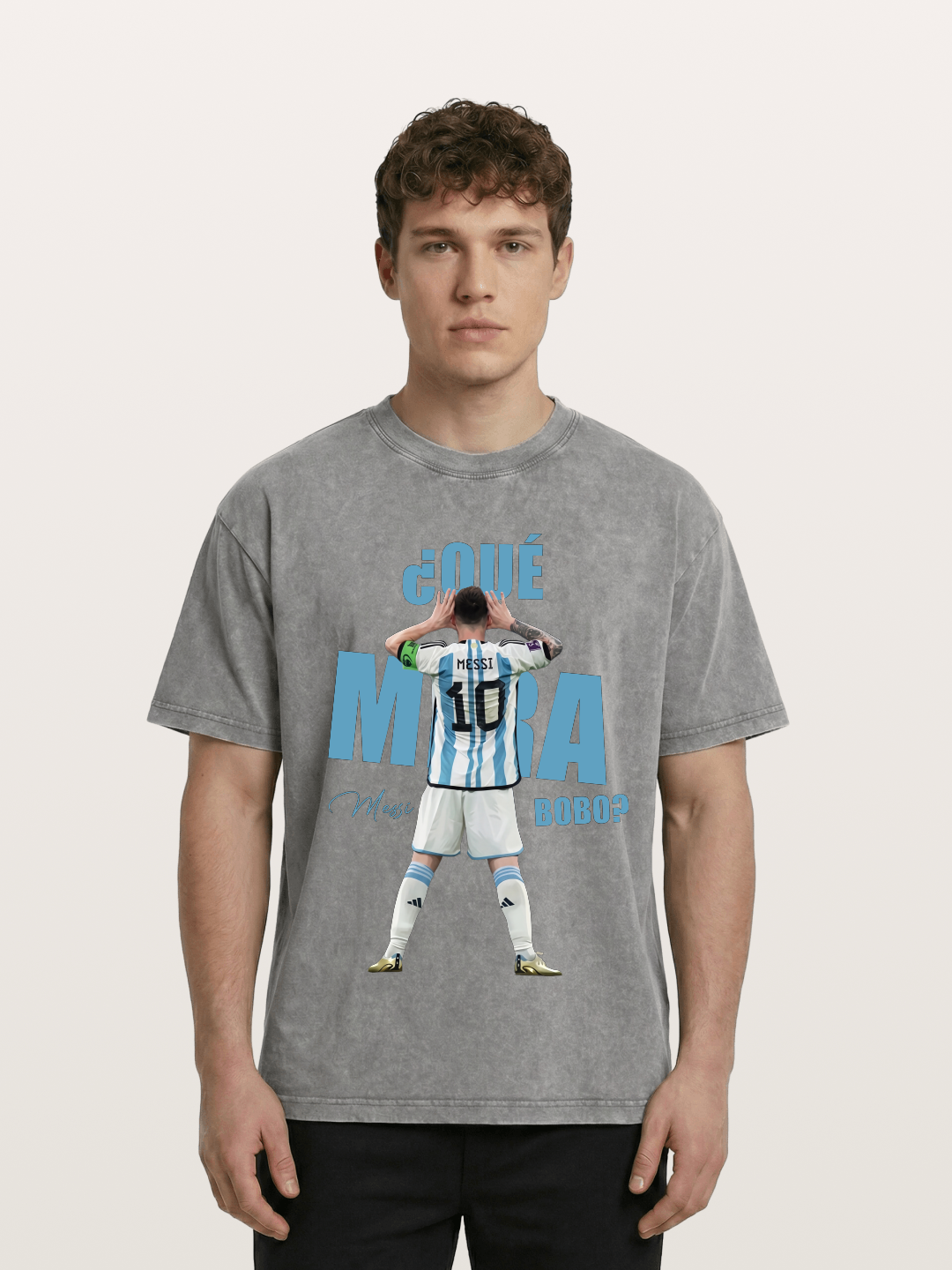 Messi ?Qu¡§| Mir¡§¡é Bobo Argentin Washed T-shirt