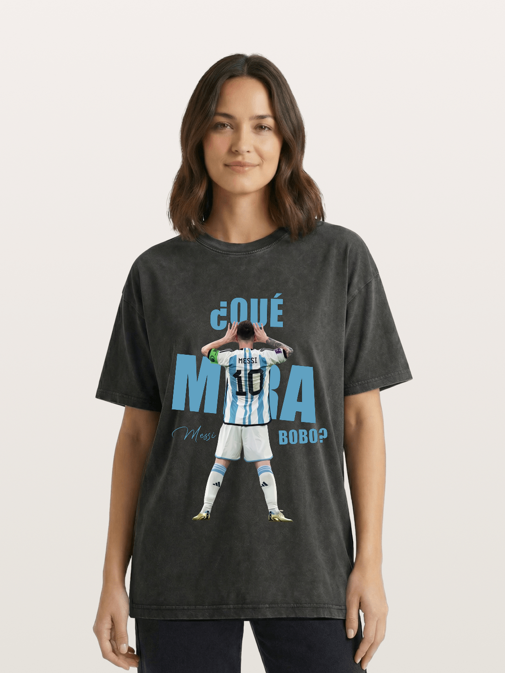 Messi ?Qu¡§| Mir¡§¡é Bobo Argentin Washed T-shirt