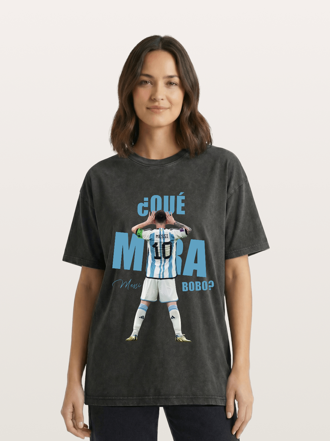 Messi ?Qu¡§| Mir¡§¡é Bobo Argentin Washed T-shirt
