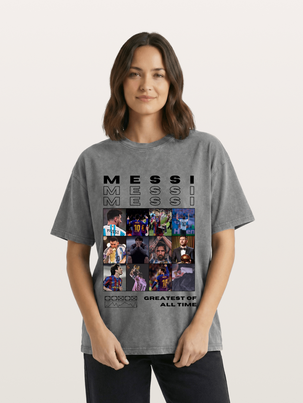 Messi Greatest of All Time Montage Washed T-shirt