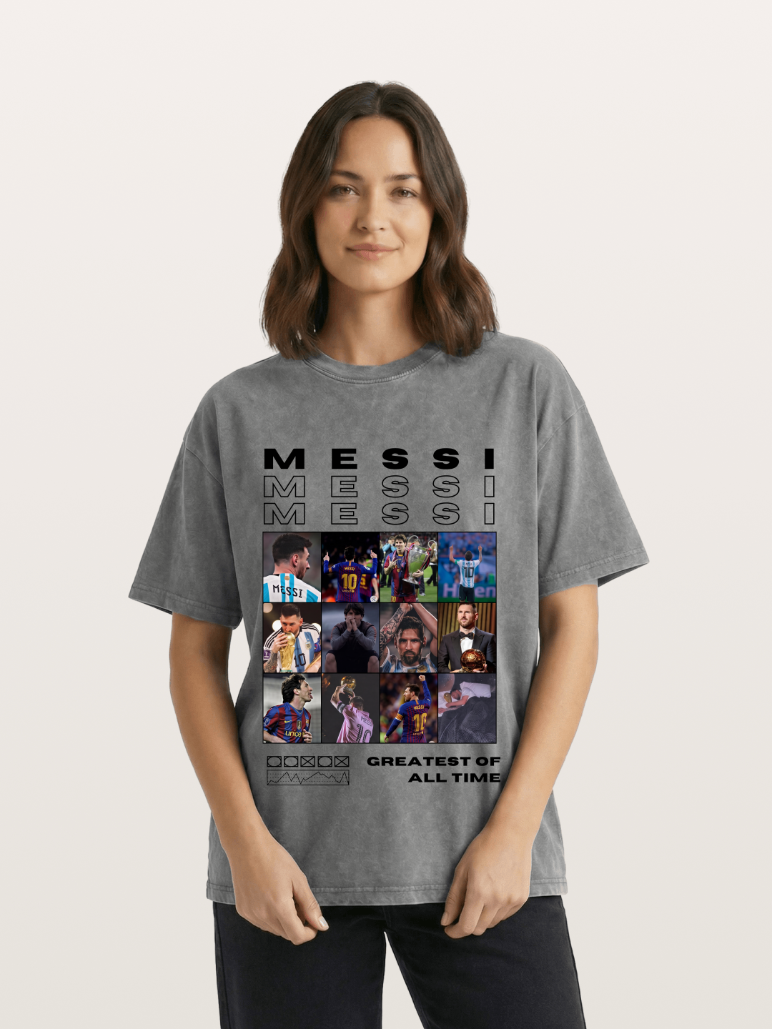 Messi Greatest of All Time Montage Washed T-shirt