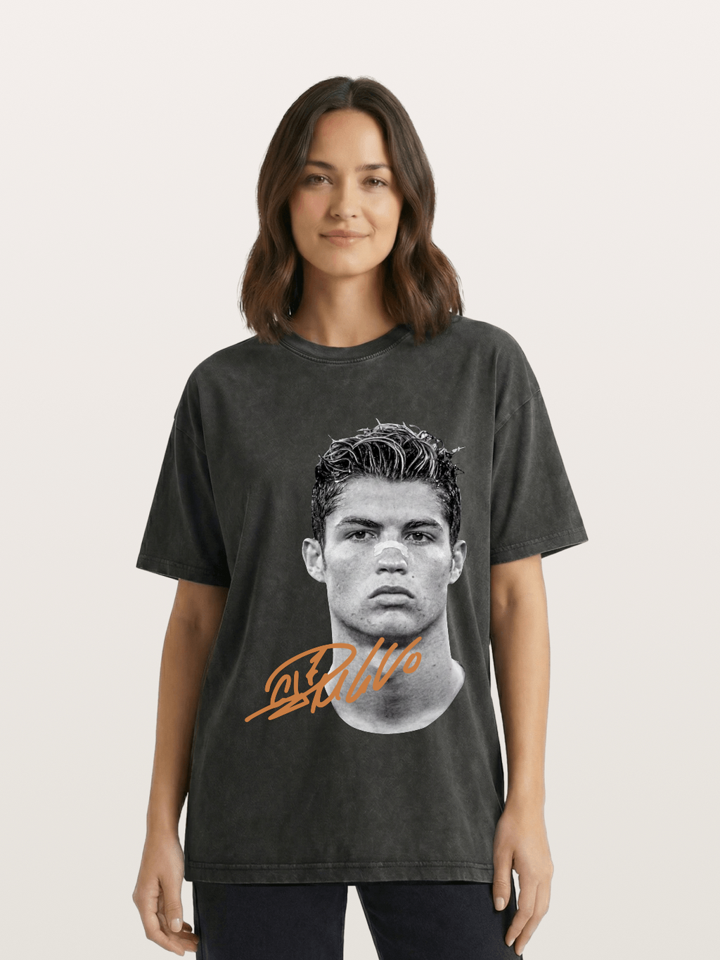 Cristiano Ronaldo Black White Portrait Washed T-shirt