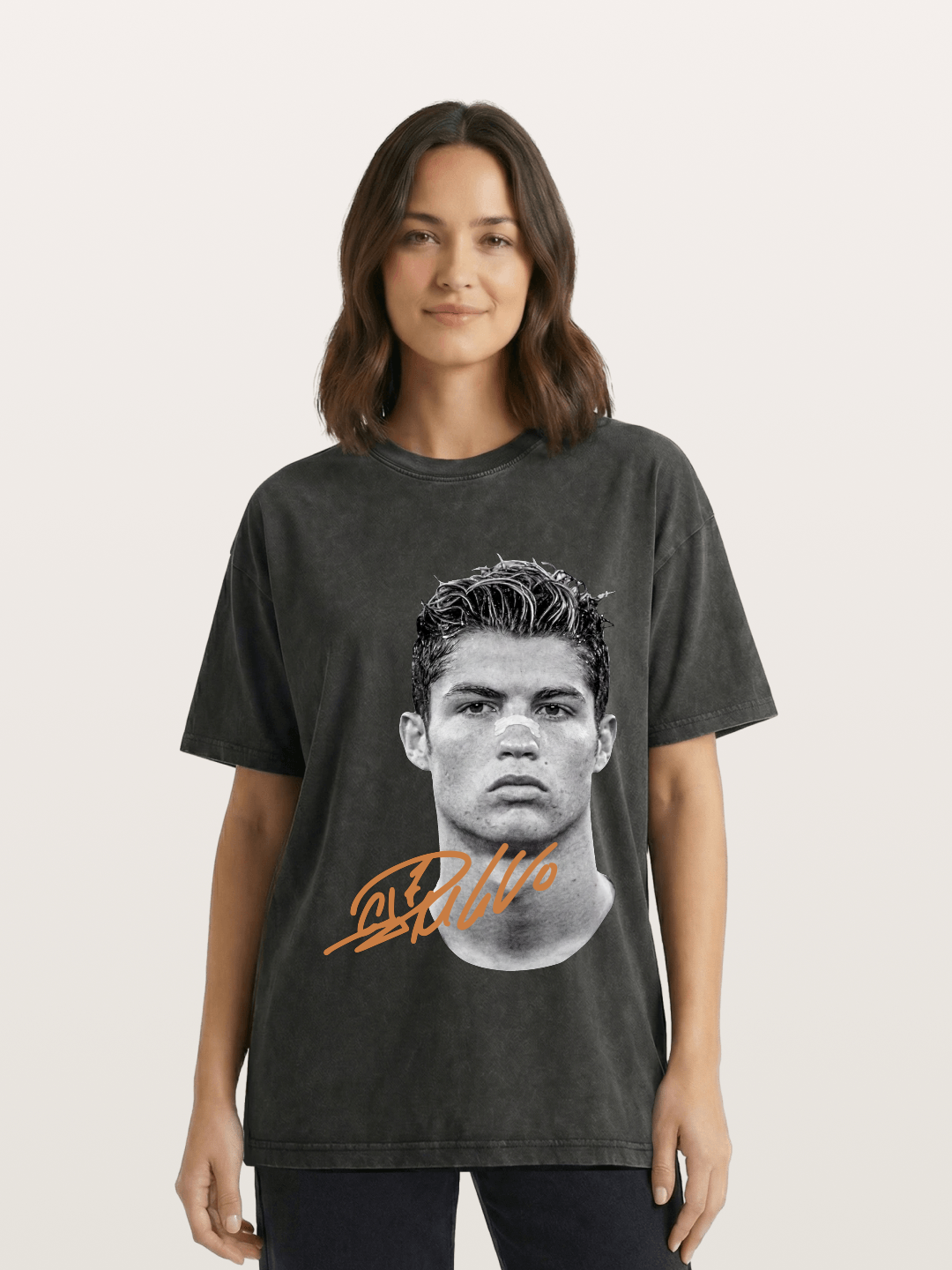 Cristiano Ronaldo Black White Portrait Washed T-shirt