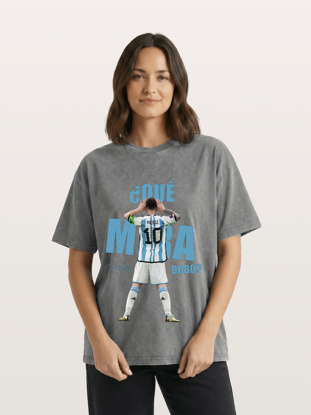 Messi ?Qu¡§| Mir¡§¡é Bobo Argentin Washed T-shirt