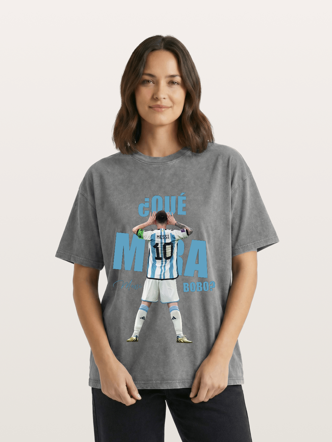 Messi ?Qu¡§| Mir¡§¡é Bobo Argentin Washed T-shirt