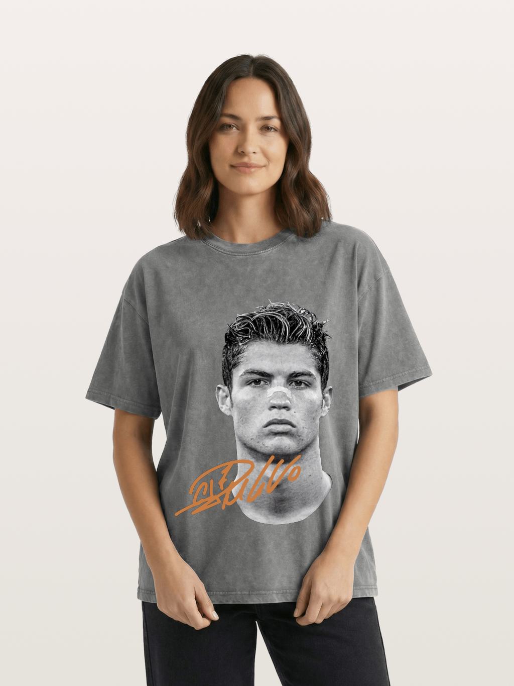 Cristiano Ronaldo Black White Portrait Washed T-shirt