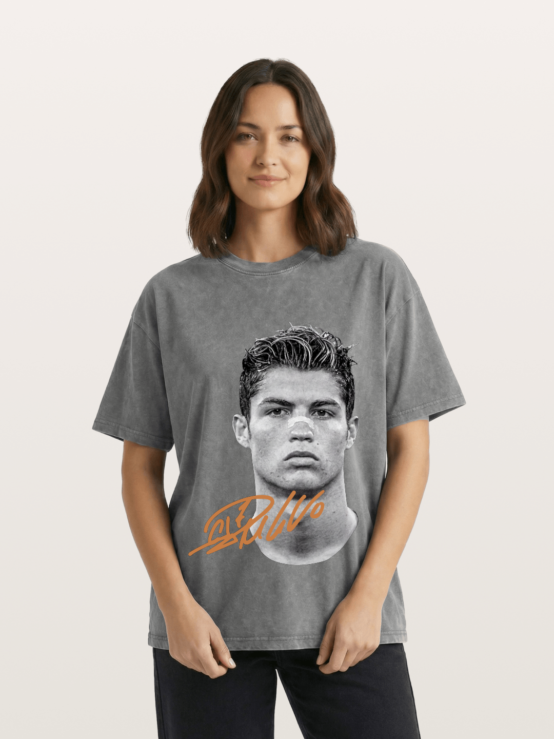 Cristiano Ronaldo Black White Portrait Washed T-shirt