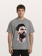 Messi Black White Signature Portrait Washed T-shirt