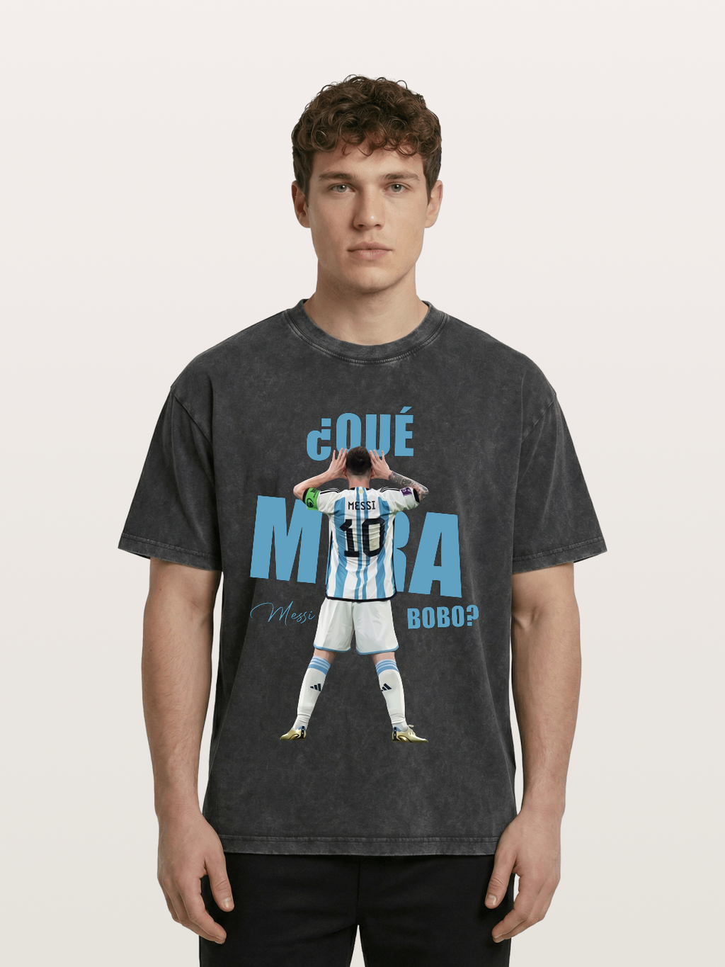 Messi ?Qu¡§| Mir¡§¡é Bobo Argentin Washed T-shirt