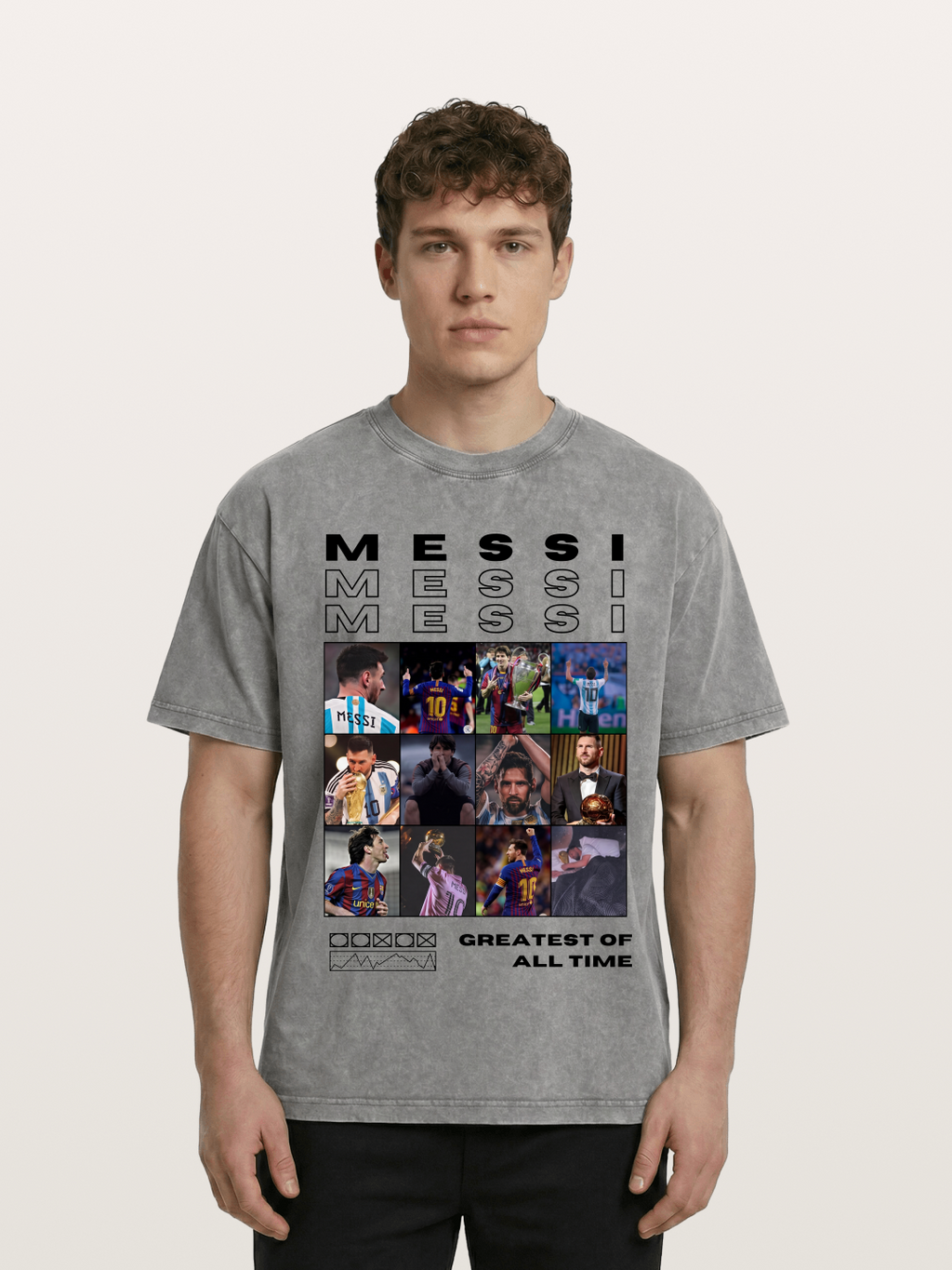 Messi Greatest of All Time Montage Washed T-shirt