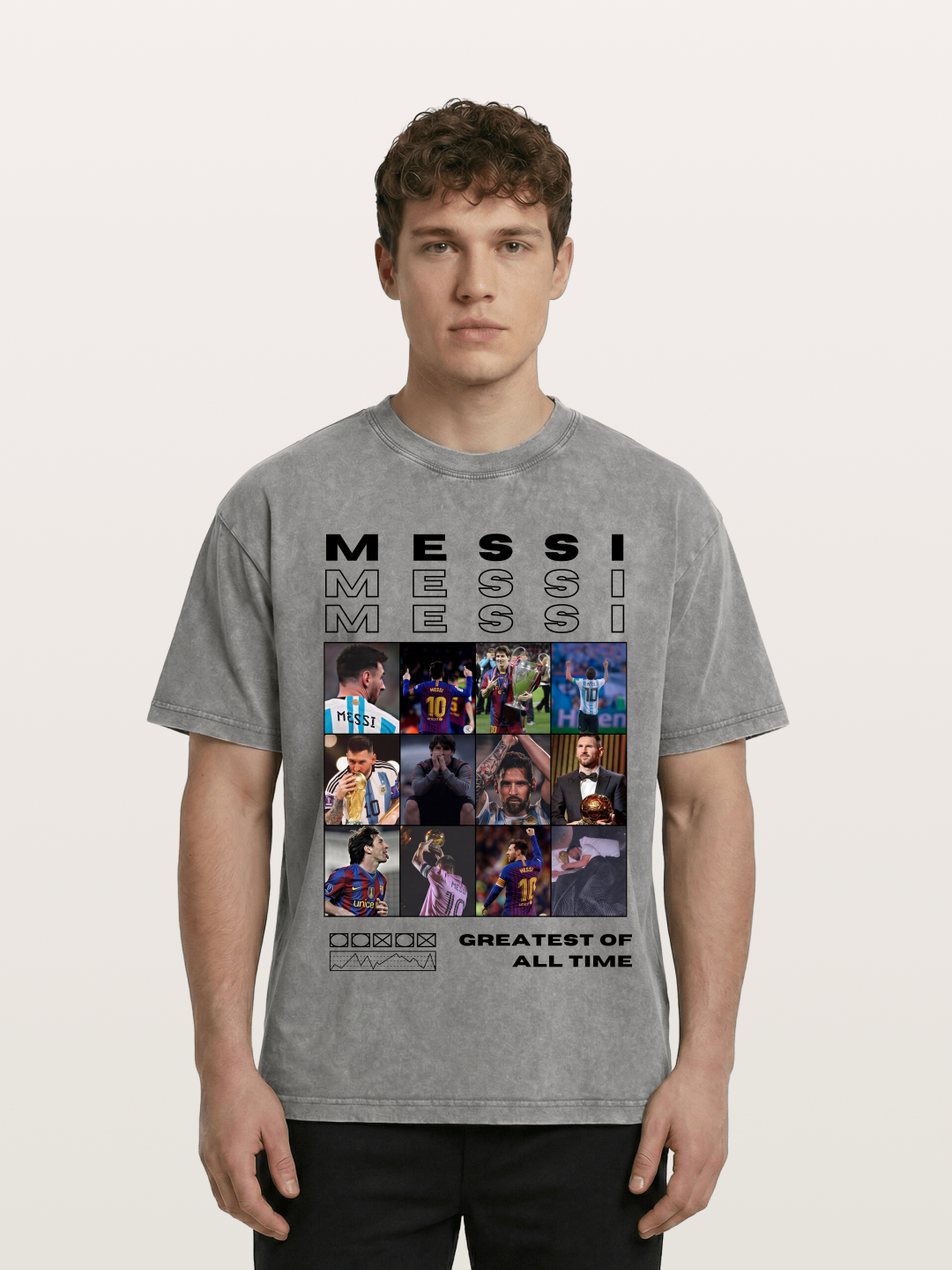 Messi Greatest of All Time Montage Washed T-shirt