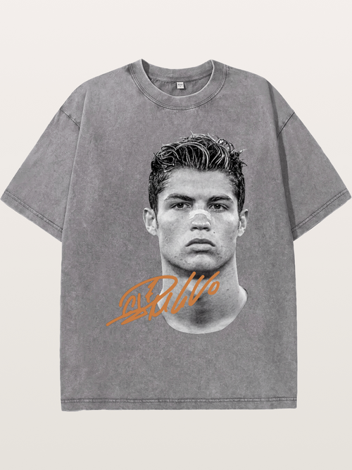 Cristiano Ronaldo Black White Portrait Washed T-shirt