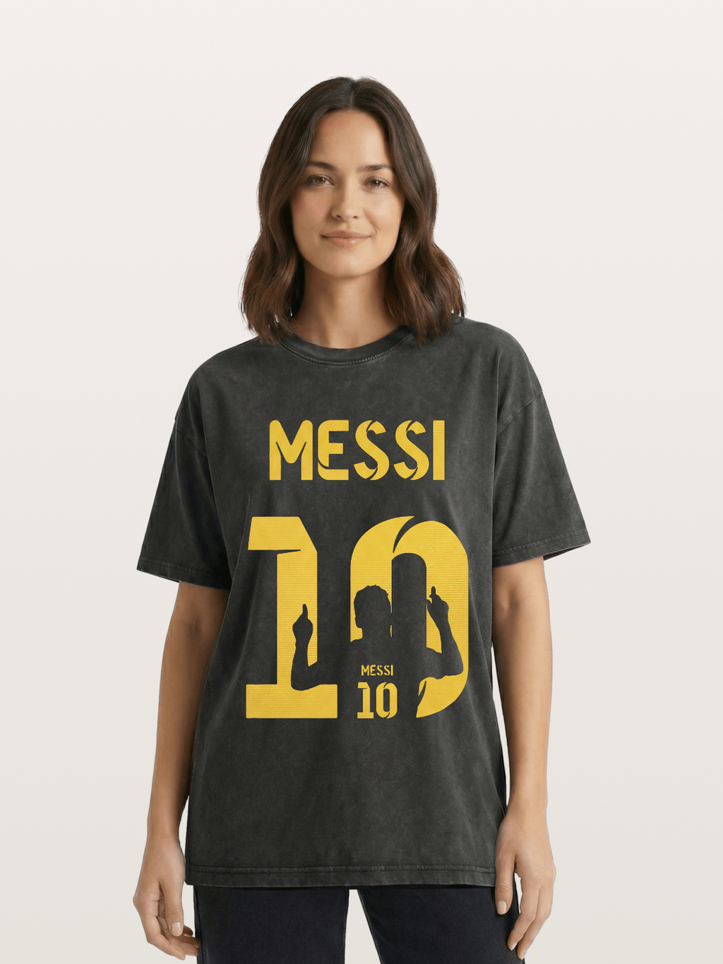 Messi No.10 Gold Silhouette Washed T-shirt