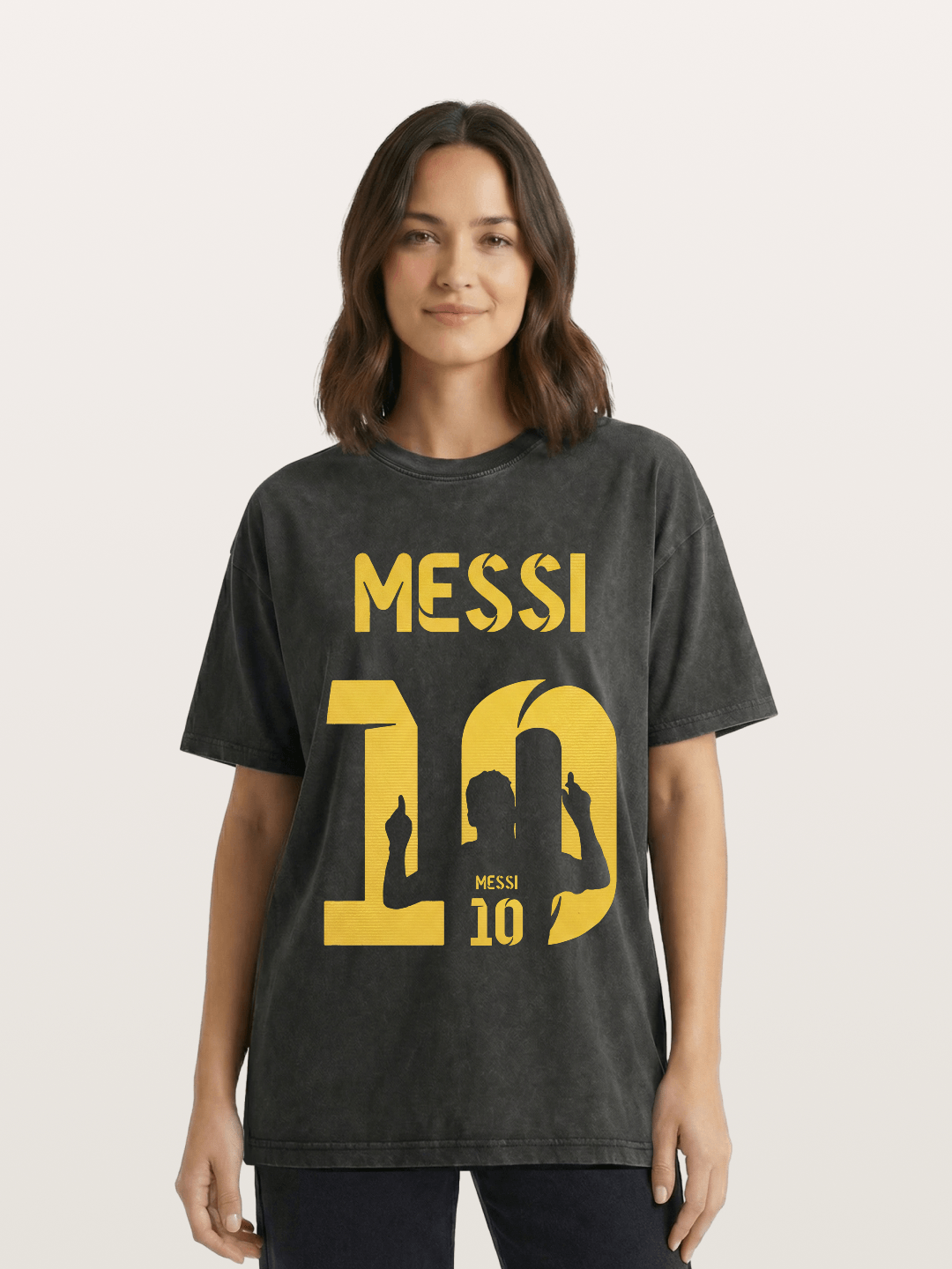 Messi No.10 Gold Silhouette Washed T-shirt